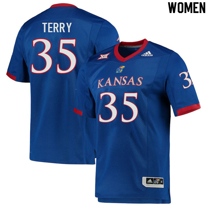 Women #35 Tony Terry Kansas Jayhawks College Football Jerseys Stitched Sale-Royal - Click Image to Close